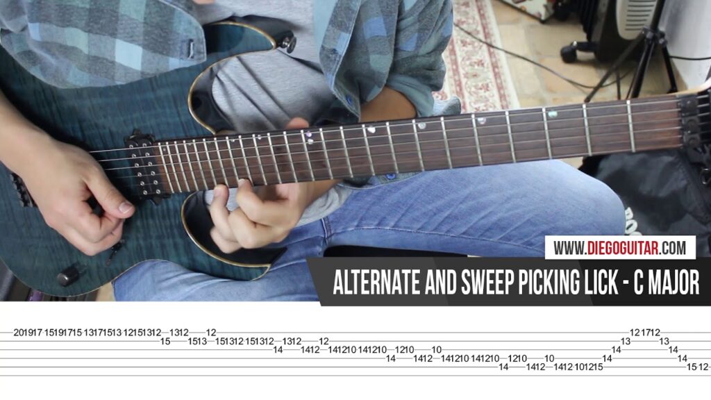 Alternate and Sweep Picking Guitar Lick TAB